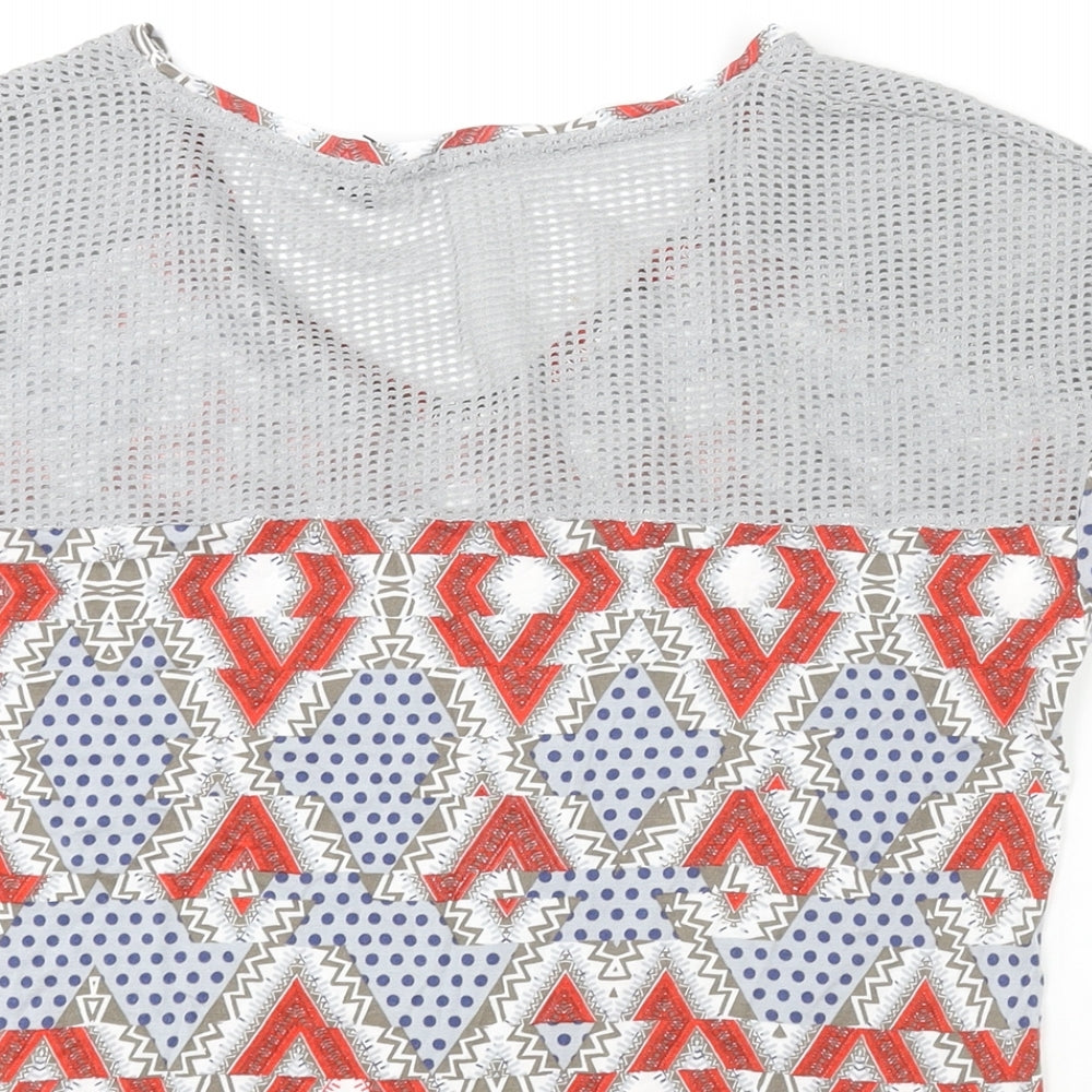 NEXT Womens Multicoloured Geometric Viscose Basic Blouse Size 12 V-Neck