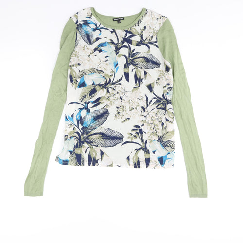 Warehouse Womens Green Round Neck Acrylic Pullover Jumper Size S - Floral Print