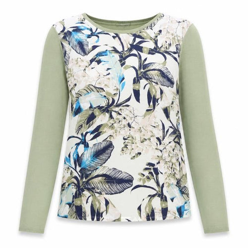 Warehouse Womens Green Round Neck Acrylic Pullover Jumper Size S - Floral Print