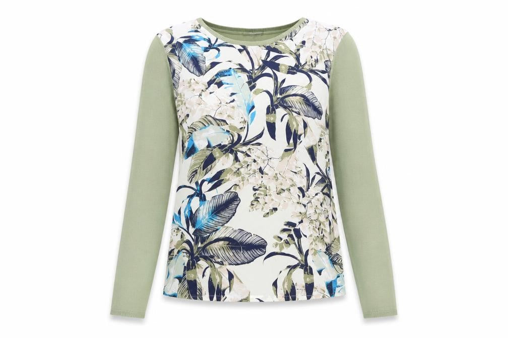 Warehouse Womens Green Round Neck Acrylic Pullover Jumper Size S - Floral Print