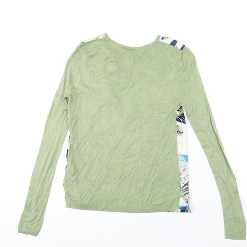 Warehouse Womens Green Round Neck Acrylic Pullover Jumper Size S - Floral Print