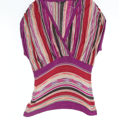 Coast Womens Multicoloured V-Neck Striped Viscose Pullover Jumper Size 12
