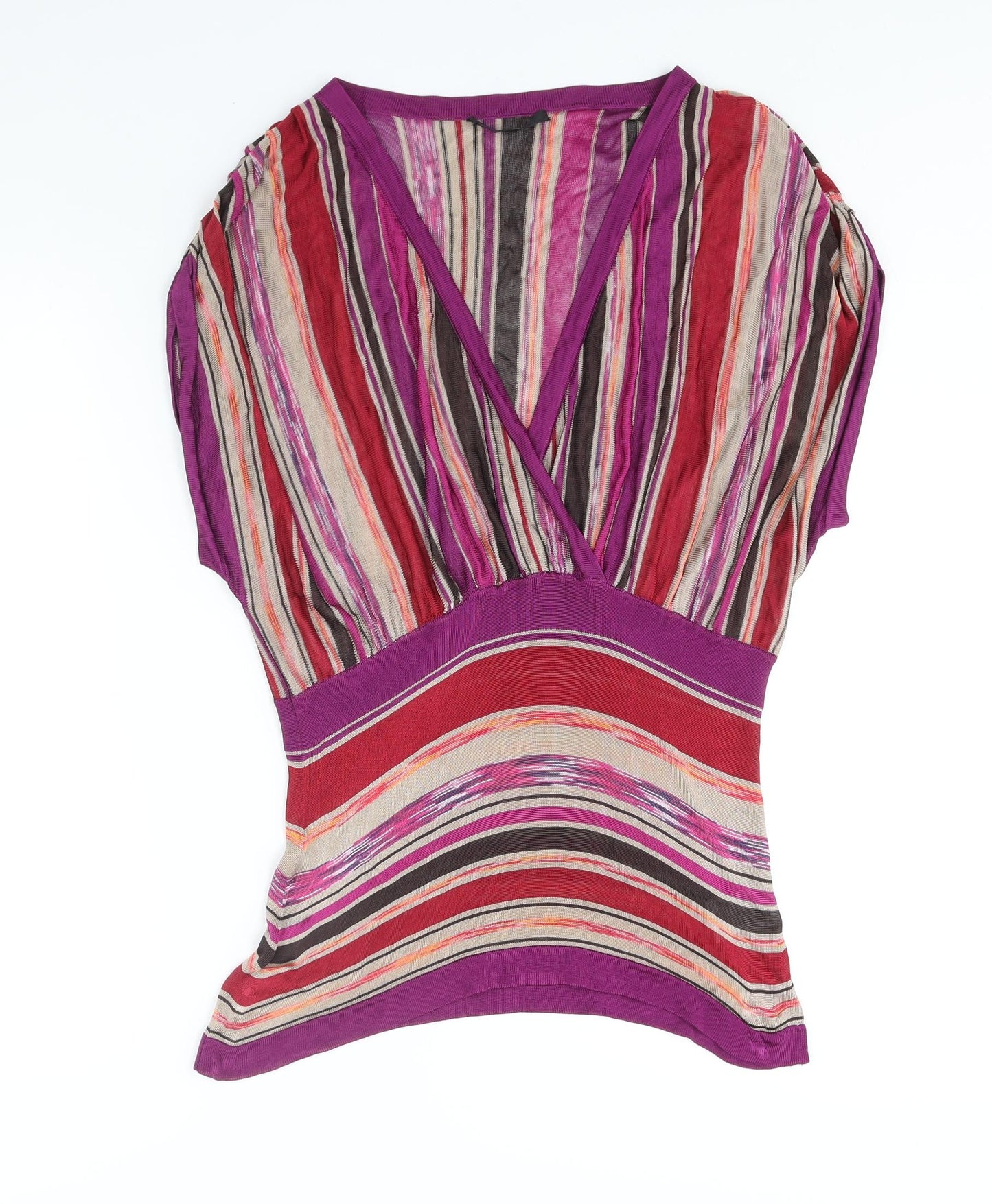 Coast Womens Multicoloured V-Neck Striped Viscose Pullover Jumper Size 12