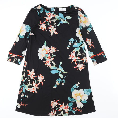Wallis Womens Black Floral Polyester Shift Size 8 Round Neck Pullover