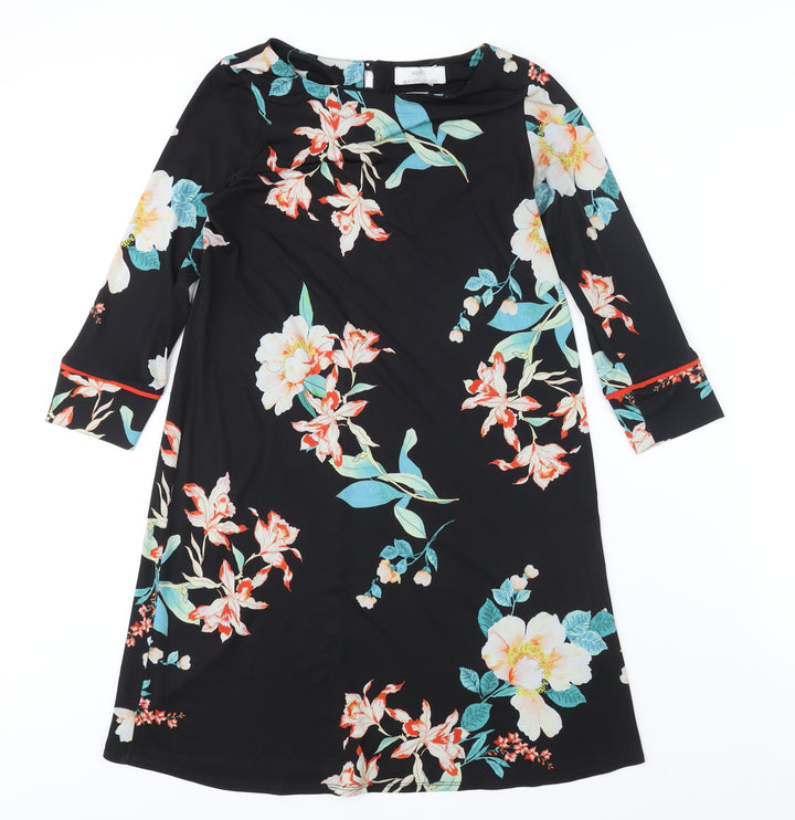 Wallis Womens Black Floral Polyester Shift Size 8 Round Neck Pullover