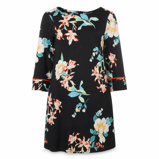 Front view of Wallis women’s black floral polyester shift, size UK 8, round neck pullover