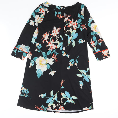 Wallis Womens Black Floral Polyester Shift Size 8 Round Neck Pullover