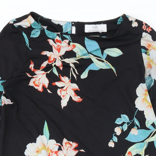 Wallis Womens Black Floral Polyester Shift Size 8 Round Neck Pullover