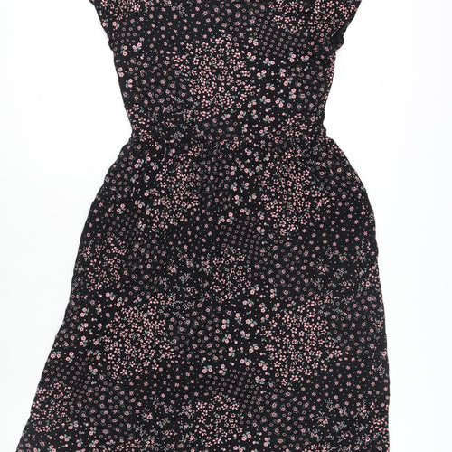 Roman Womens Black Floral Viscose A-Line Size 12 Round Neck Pullover