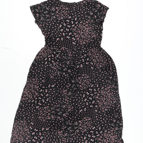 Roman Womens Black Floral Viscose A-Line Size 12 Round Neck Pullover