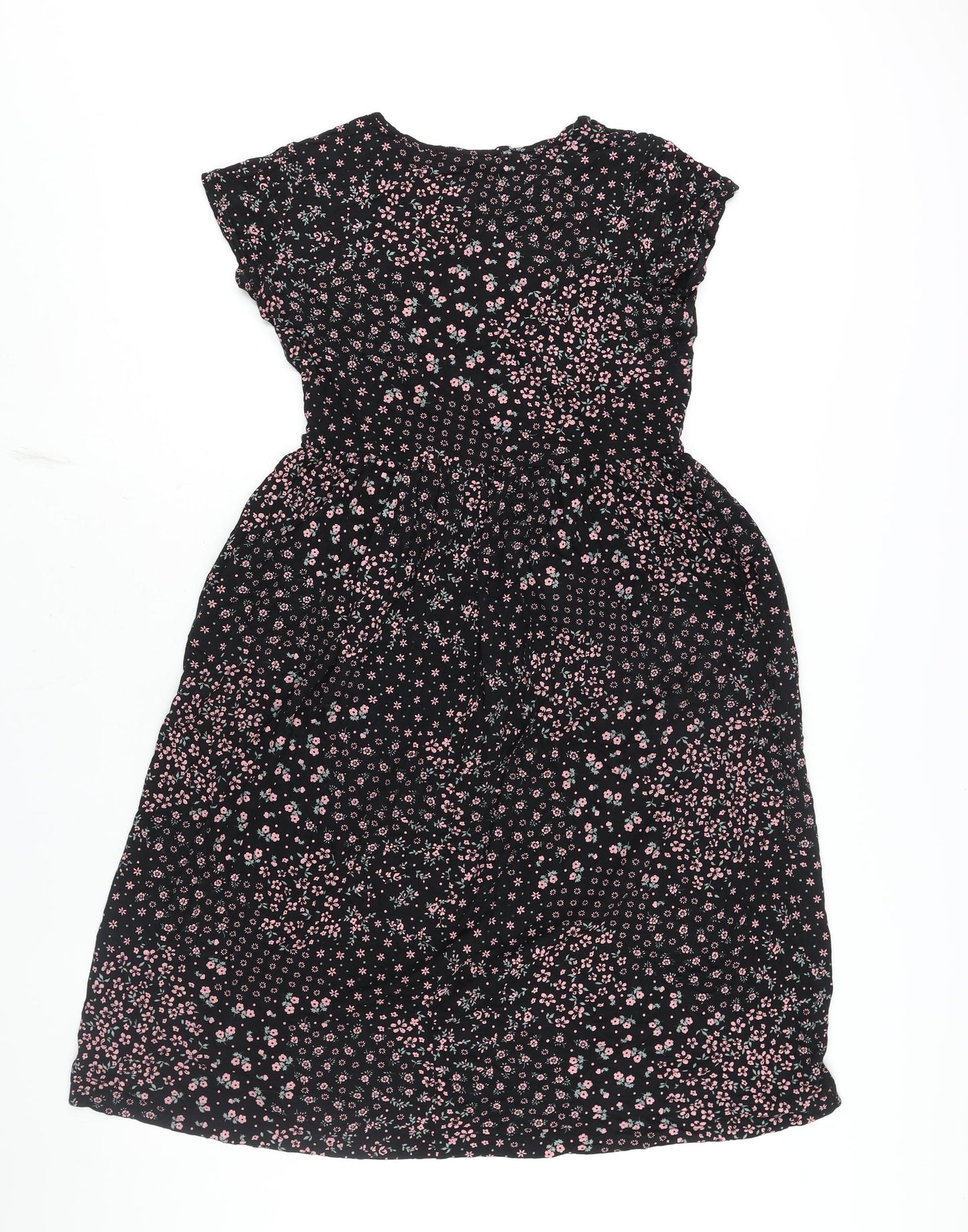 Roman Womens Black Floral Viscose A-Line Size 12 Round Neck Pullover