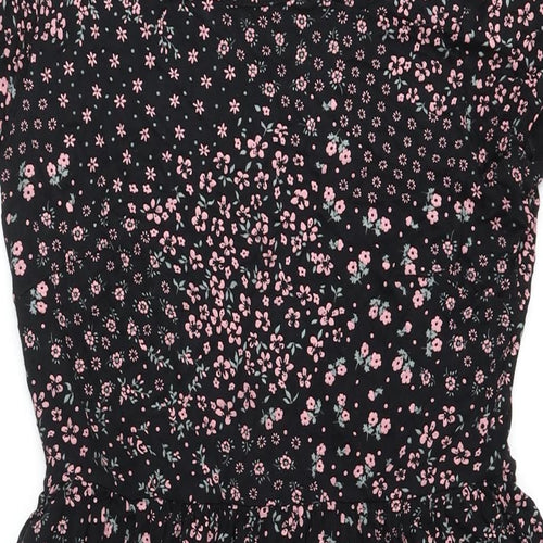 Roman Womens Black Floral Viscose A-Line Size 12 Round Neck Pullover