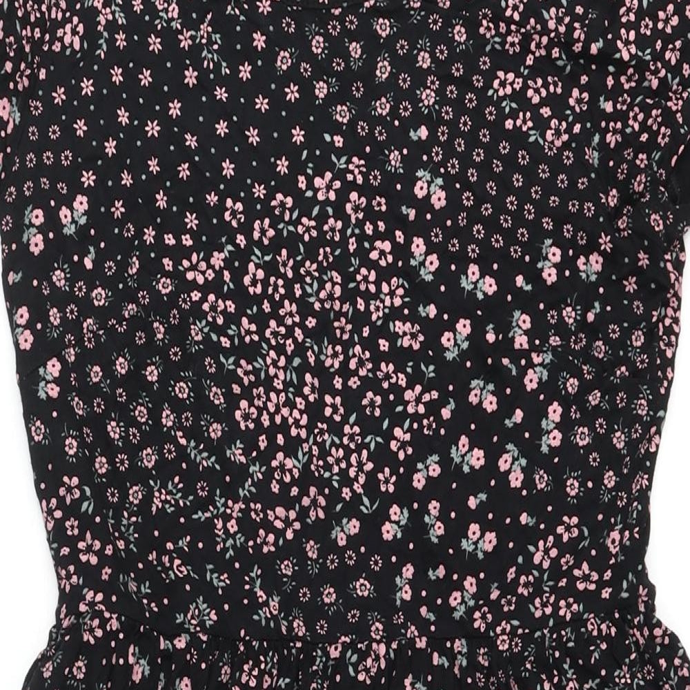 Roman Womens Black Floral Viscose A-Line Size 12 Round Neck Pullover