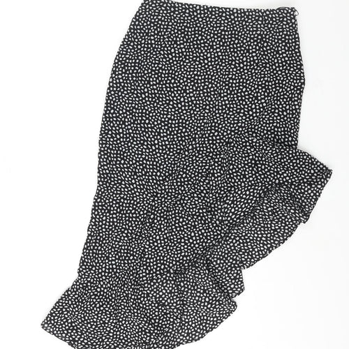 NaaNaa Womens Black Polka Dot Polyester A-Line Skirt Size 8 Zip - Asymmetric Hem Frill