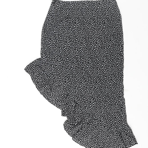 NaaNaa Womens Black Polka Dot Polyester A-Line Skirt Size 8 Zip - Asymmetric Hem Frill