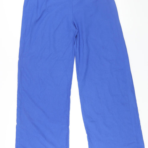 PRETTYLITTLETHING Womens Blue Polyester Trousers Size 12 L32 in Regular Zip
