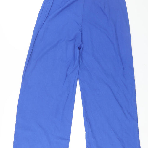 PRETTYLITTLETHING Womens Blue Polyester Trousers Size 12 L32 in Regular Zip