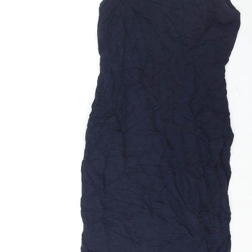 NEXT Womens Blue Linen Pencil Dress Size 12 Boat Neck Zip - Belted