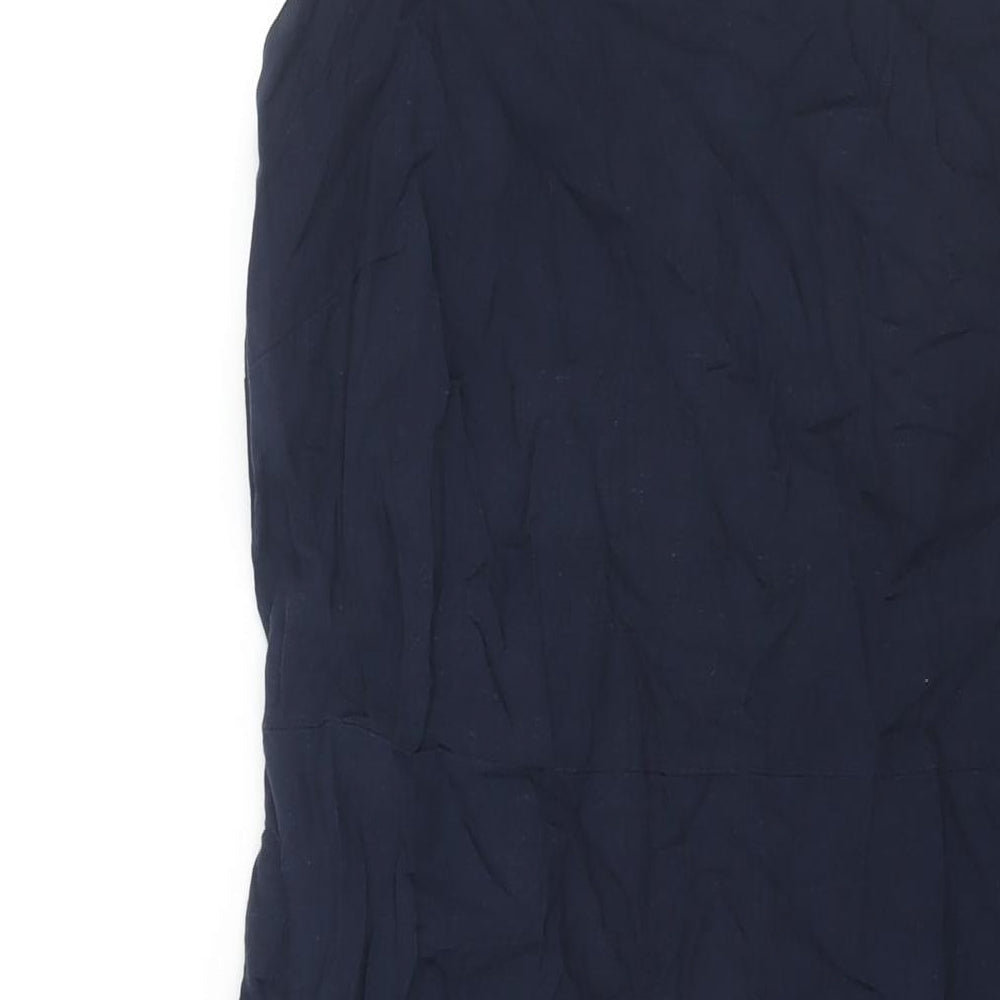 NEXT Womens Blue Linen Pencil Dress Size 12 Boat Neck Zip - Belted
