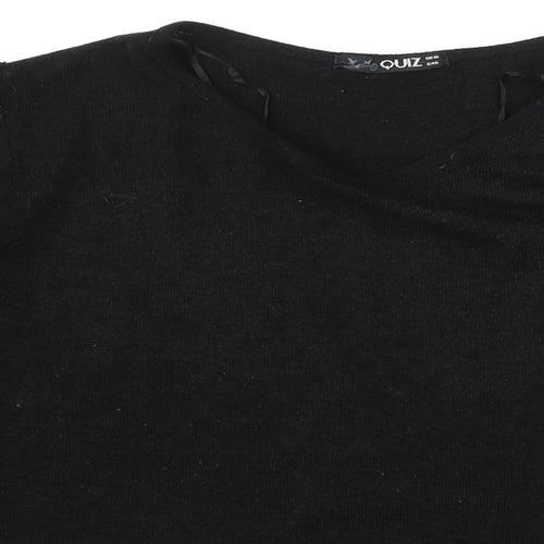 Quiz Womens Black Round Neck Polyester Pullover Jumper Size 18 - Semi Sheer Sleeves