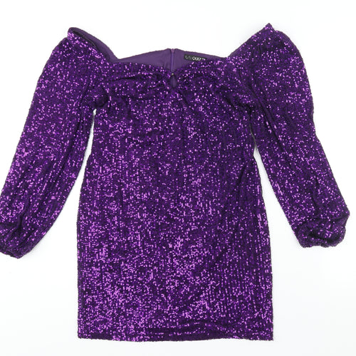 Quiz Womens Purple Polyester Shift Size 14 Sweetheart Zip - Sequin Cut Out