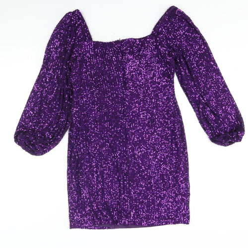 Quiz Womens Purple Polyester Shift Size 14 Sweetheart Zip - Sequin Cut Out