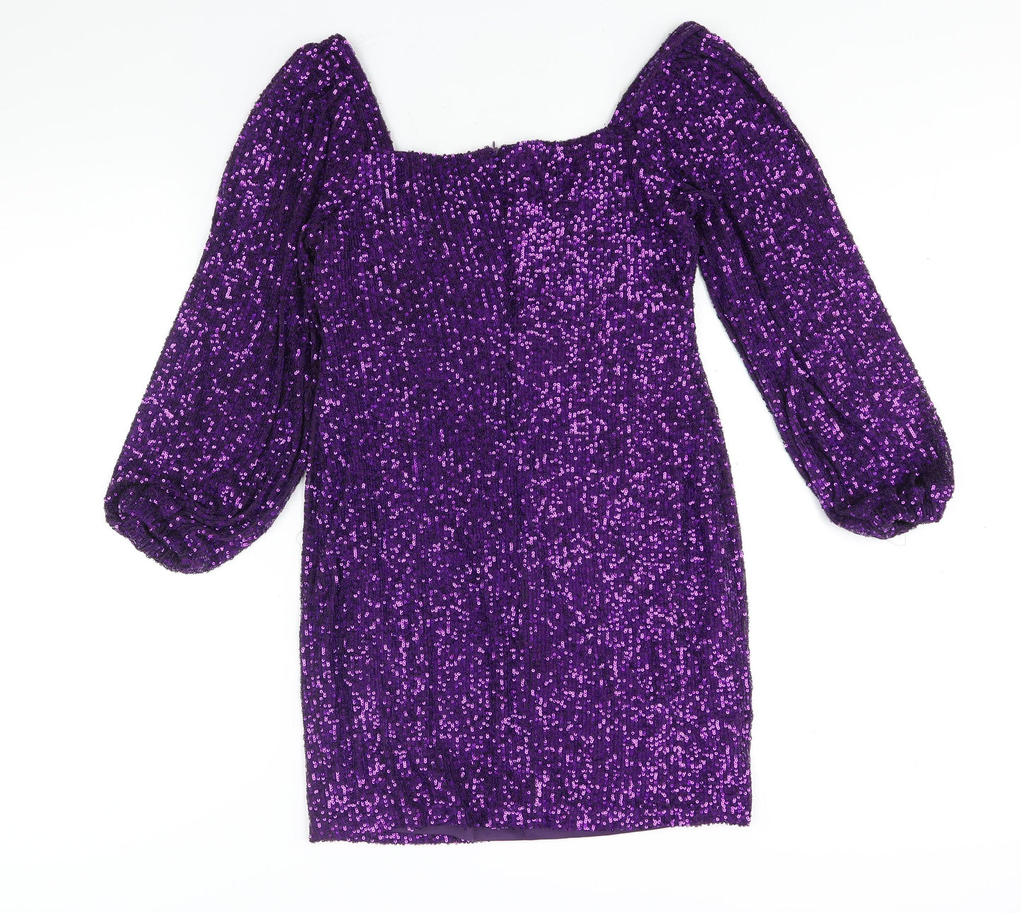 Quiz Womens Purple Polyester Shift Size 14 Sweetheart Zip - Sequin Cut Out