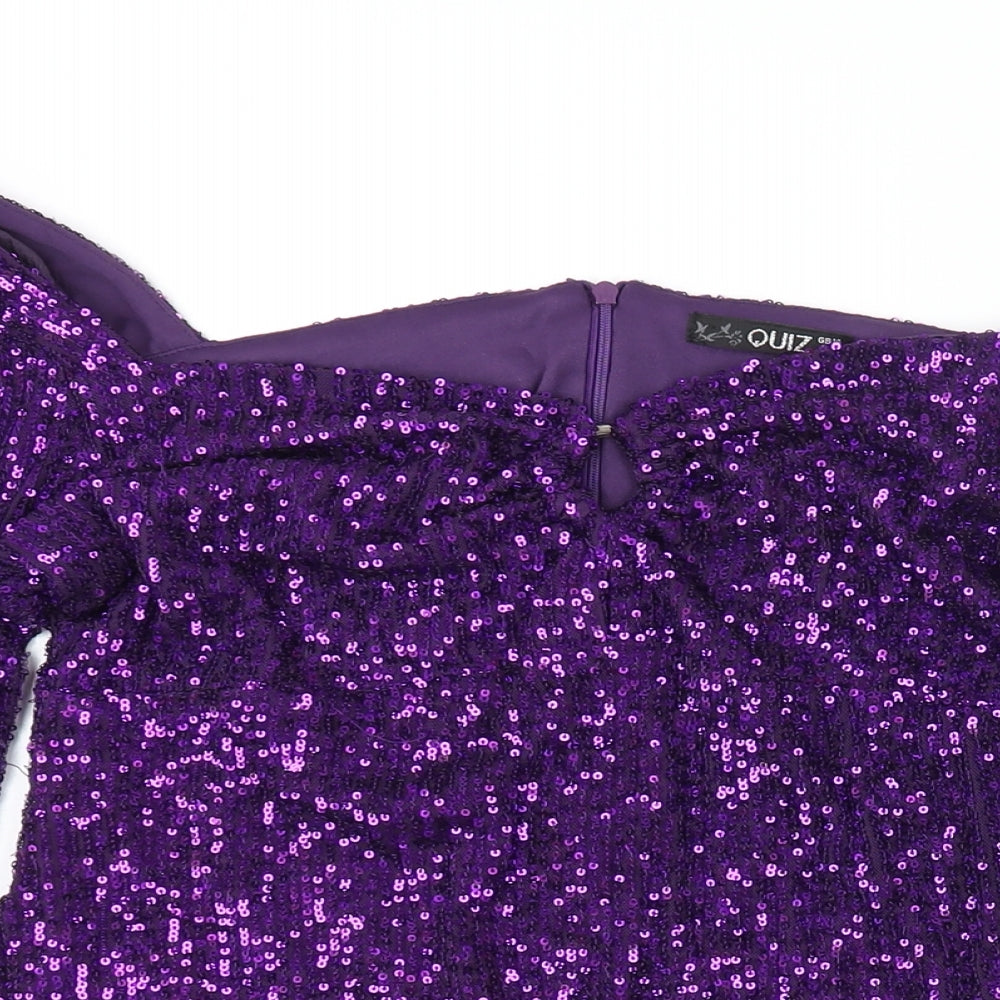 Quiz Womens Purple Polyester Shift Size 14 Sweetheart Zip - Sequin Cut Out