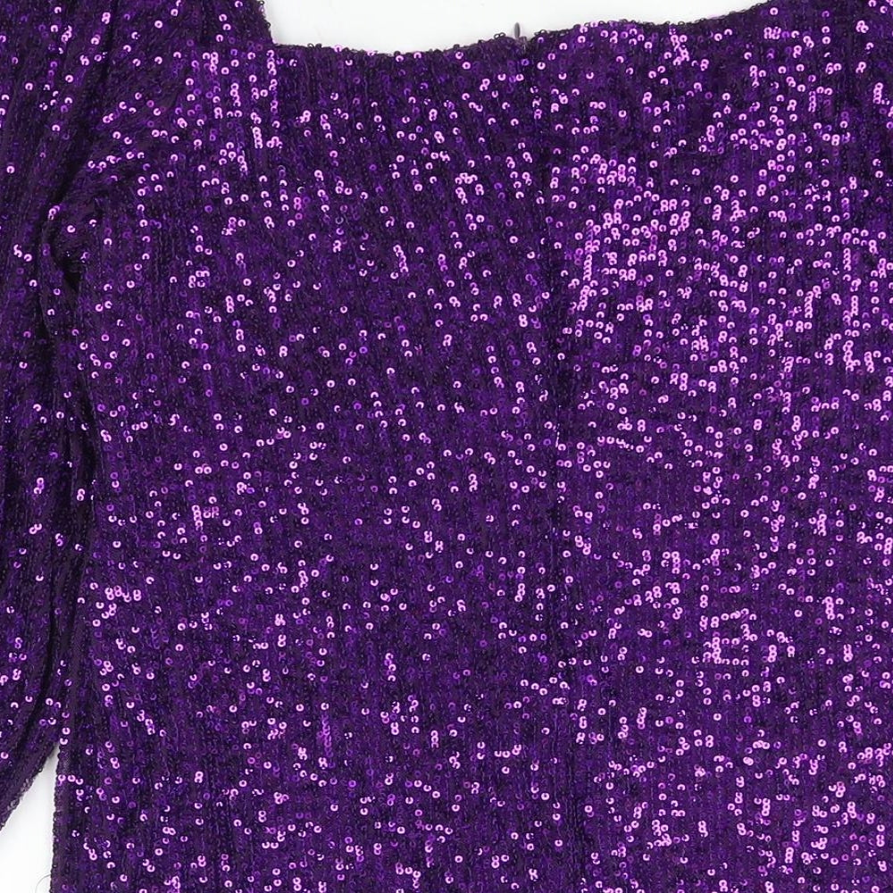 Quiz Womens Purple Polyester Shift Size 14 Sweetheart Zip - Sequin Cut Out