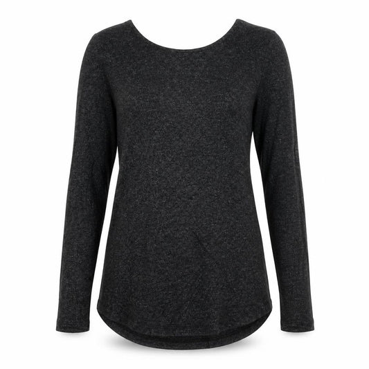 Front view of ASOS women’s black boat neck viscose jumper, size UK 10