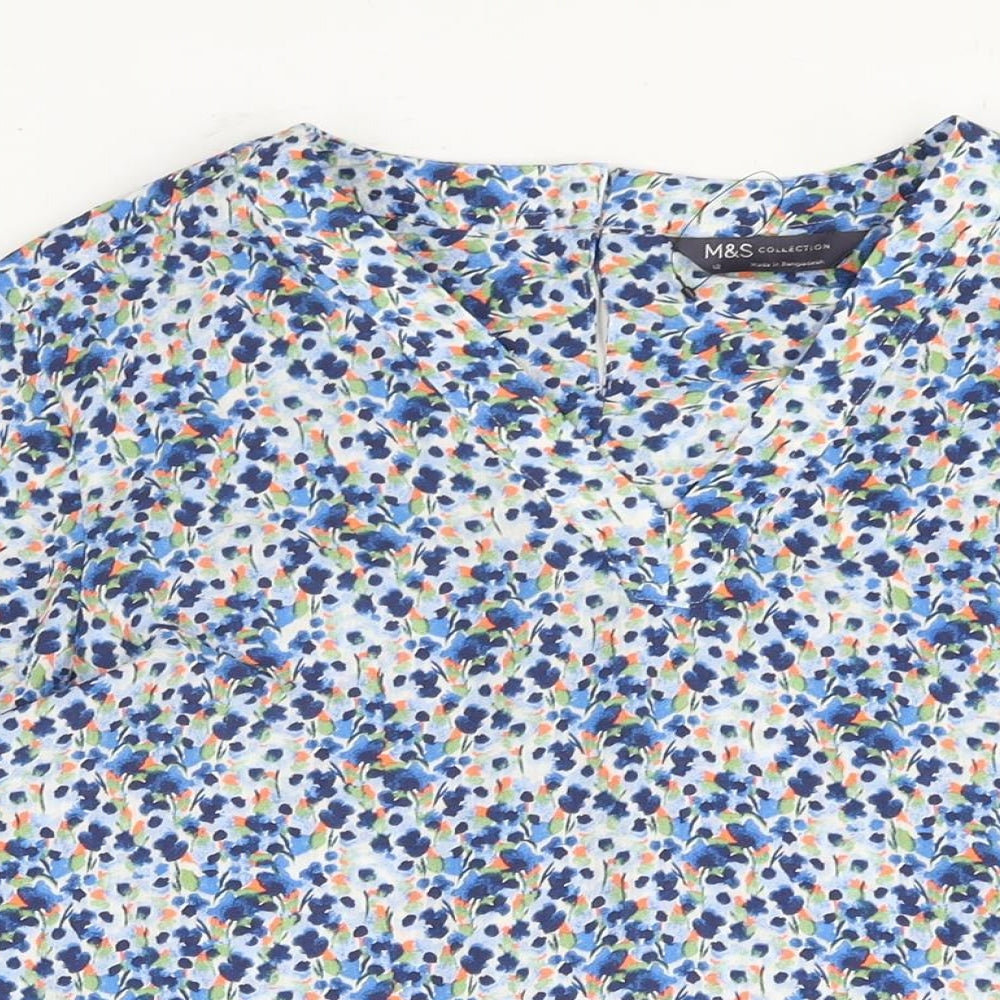 Marks and Spencer Womens Multicoloured Geometric Polyester Basic Blouse Size 12 V-Neck