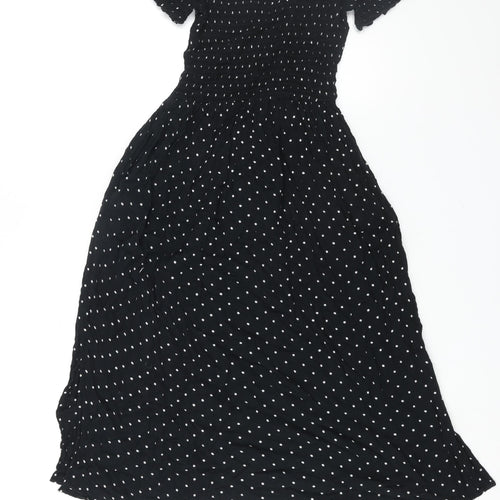 NEXT Womens Black Polka Dot Viscose Fit & Flare Size 8 Off the Shoulder Pullover - Rouched