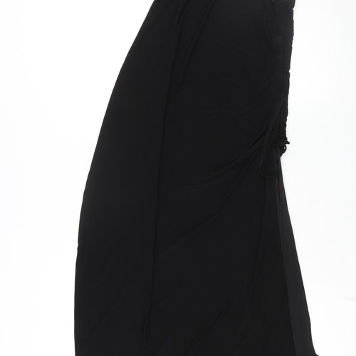 PRETTYLITTLETHING Womens Black Polyester Slip Dress Size 12 Square Neck Pullover - Drawstring Detail