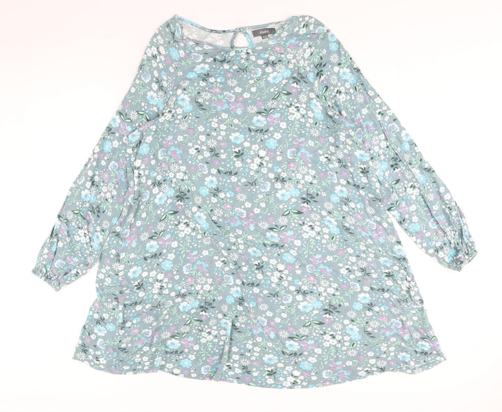 Studio Womens Blue Floral Viscose A-Line Size 16 Round Neck Button - Size 16-18