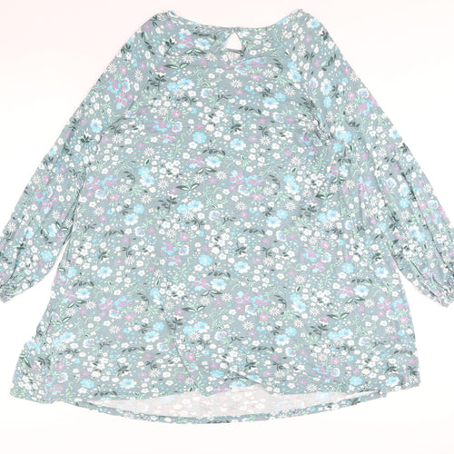 Studio Womens Blue Floral Viscose A-Line Size 16 Round Neck Button - Size 16-18