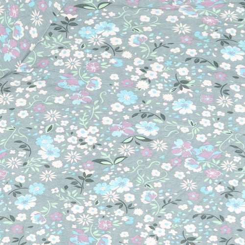 Studio Womens Blue Floral Viscose A-Line Size 16 Round Neck Button - Size 16-18