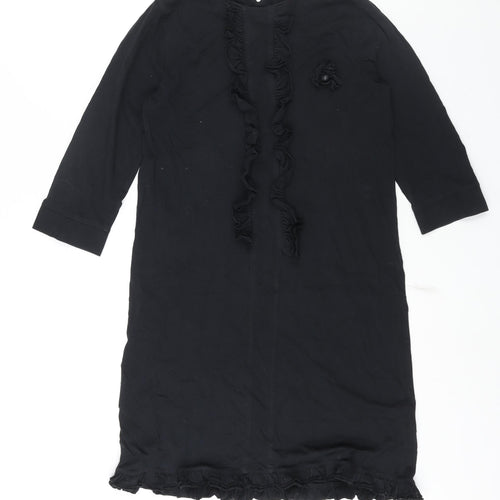 Almatrichi Womens Black Polyester Shift Size M Round Neck Button - Frill Floral Broach