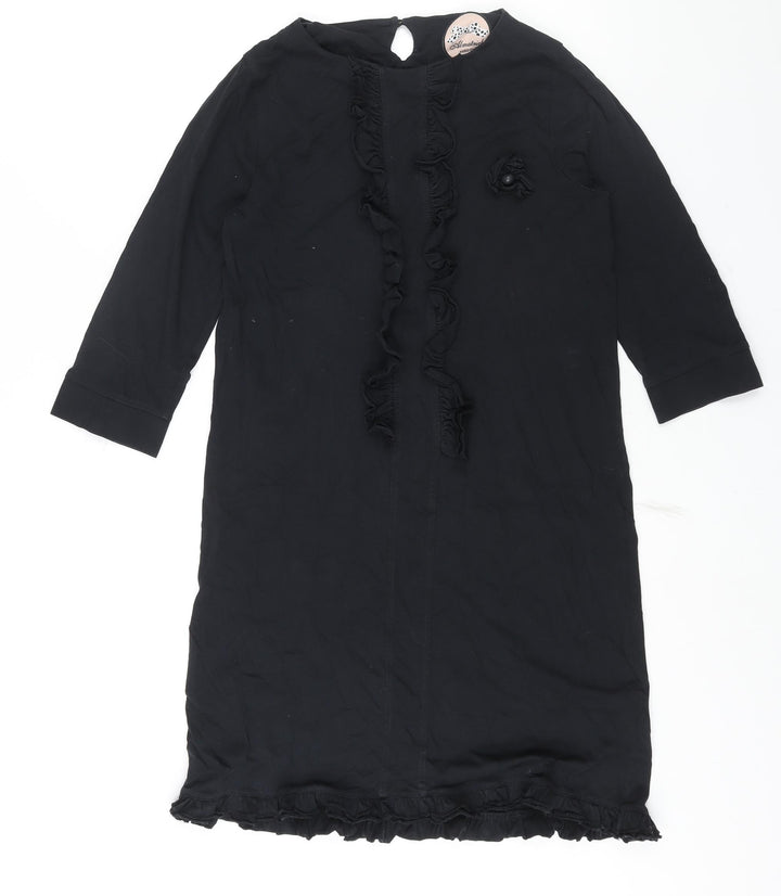 Almatrichi Womens Black Polyester Shift Size M Round Neck Button - Frill Floral Broach