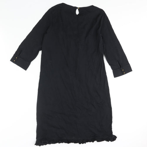 Almatrichi Womens Black Polyester Shift Size M Round Neck Button - Frill Floral Broach