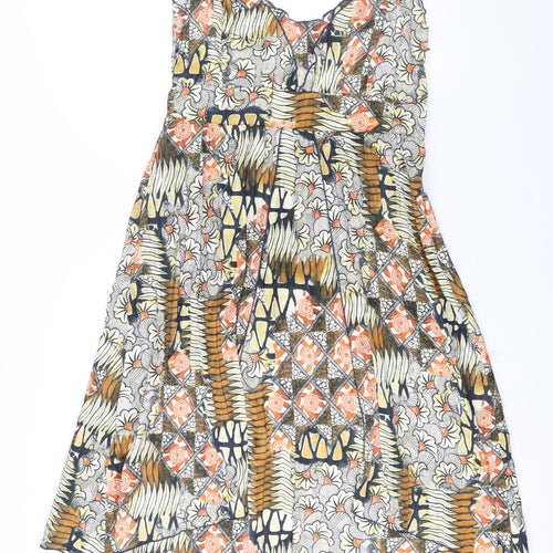 Quinn and Donnelly Womens Multicoloured Geometric Polyester Shift Size 12 V-Neck Zip - Frill Belted