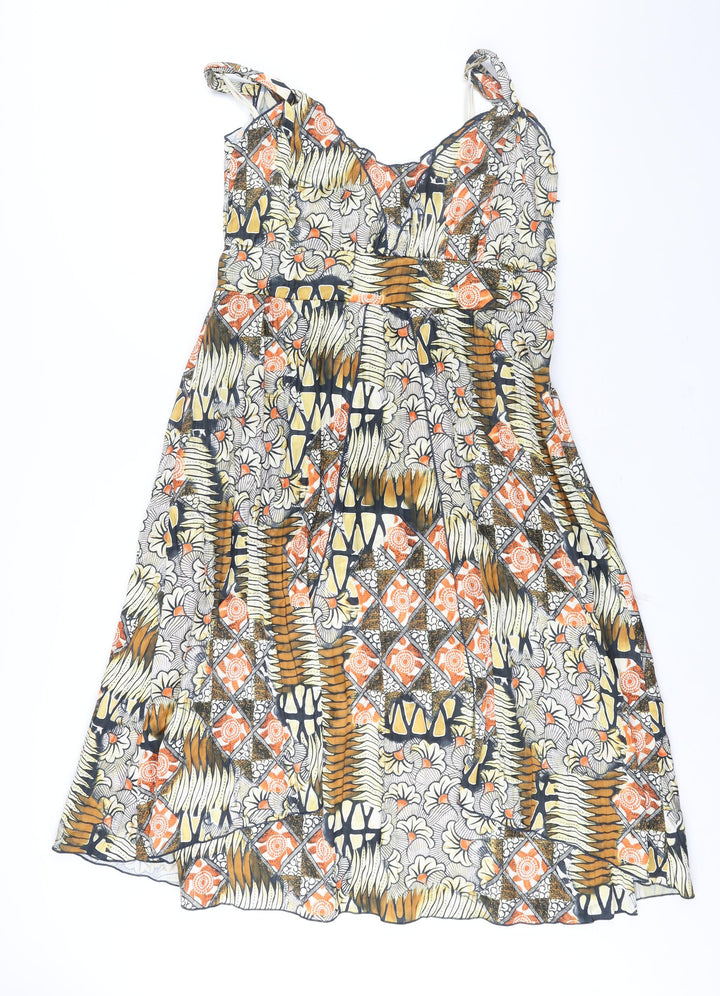 Quinn and Donnelly Womens Multicoloured Geometric Polyester Shift Size 12 V-Neck Zip - Frill Belted