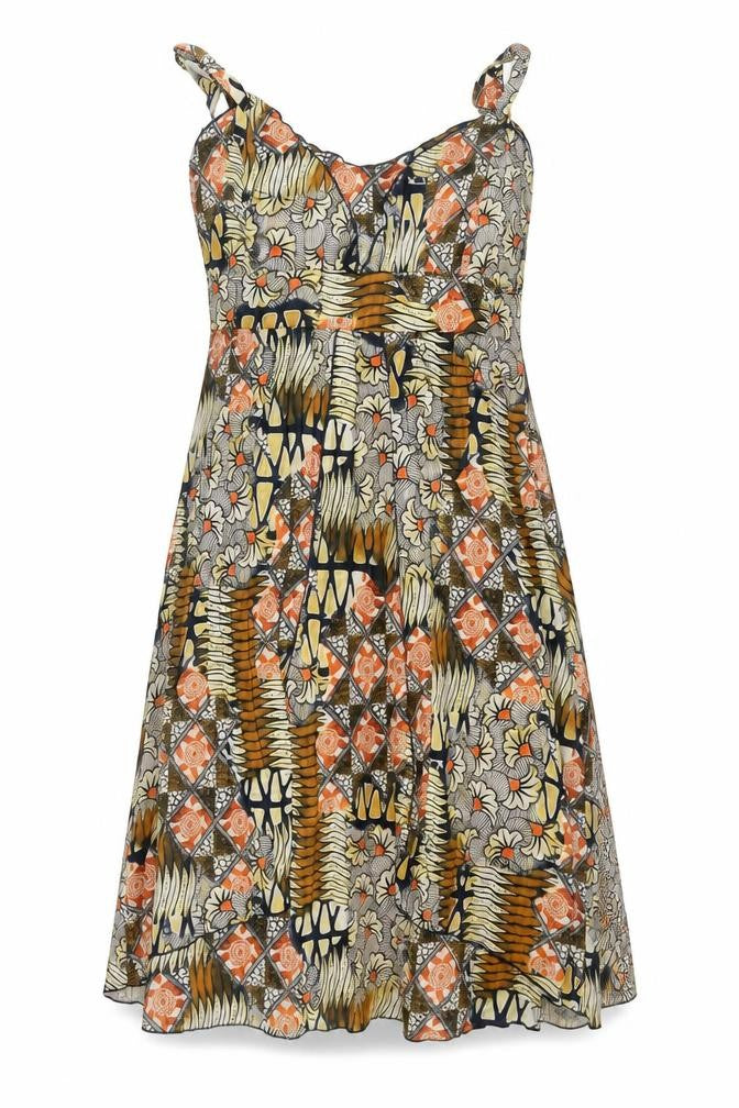 Quinn and Donnelly Womens Multicoloured Geometric Polyester Shift Size 12 V-Neck Zip - Frill Belted