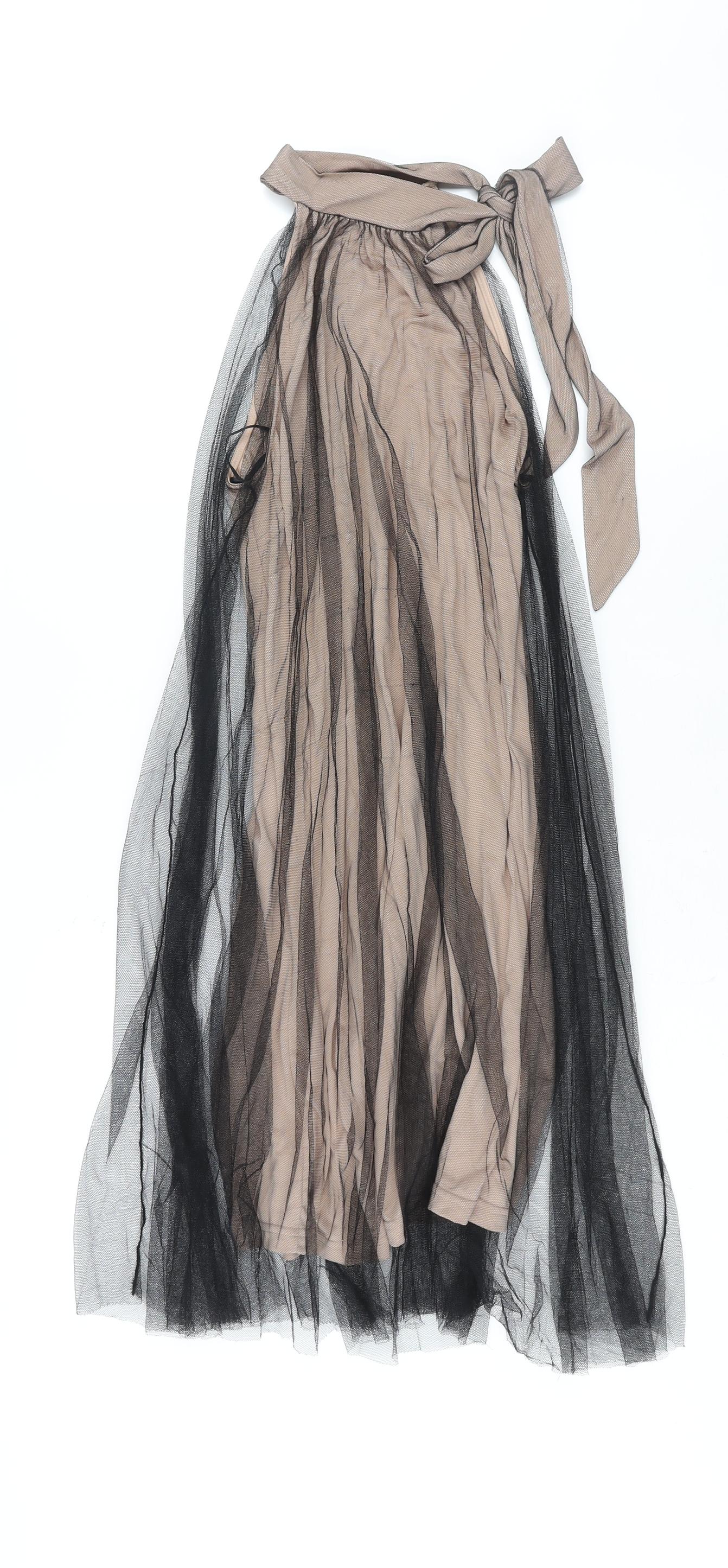 River Island Womens Black Polyester Shift Size 10 Mock Neck Tie - Mesh Overlay