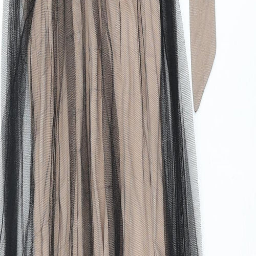 River Island Womens Black Polyester Shift Size 10 Mock Neck Tie - Mesh Overlay