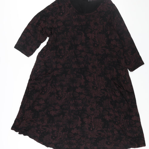 Yours Womens Black Geometric Viscose A-Line Size 18 Round Neck Pullover - Floral Print