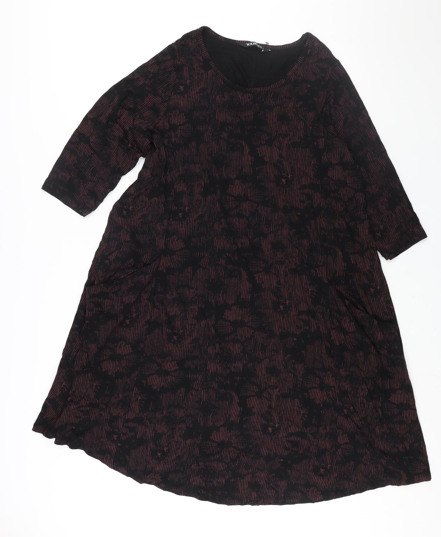 Yours Womens Black Geometric Viscose A-Line Size 18 Round Neck Pullover - Floral Print