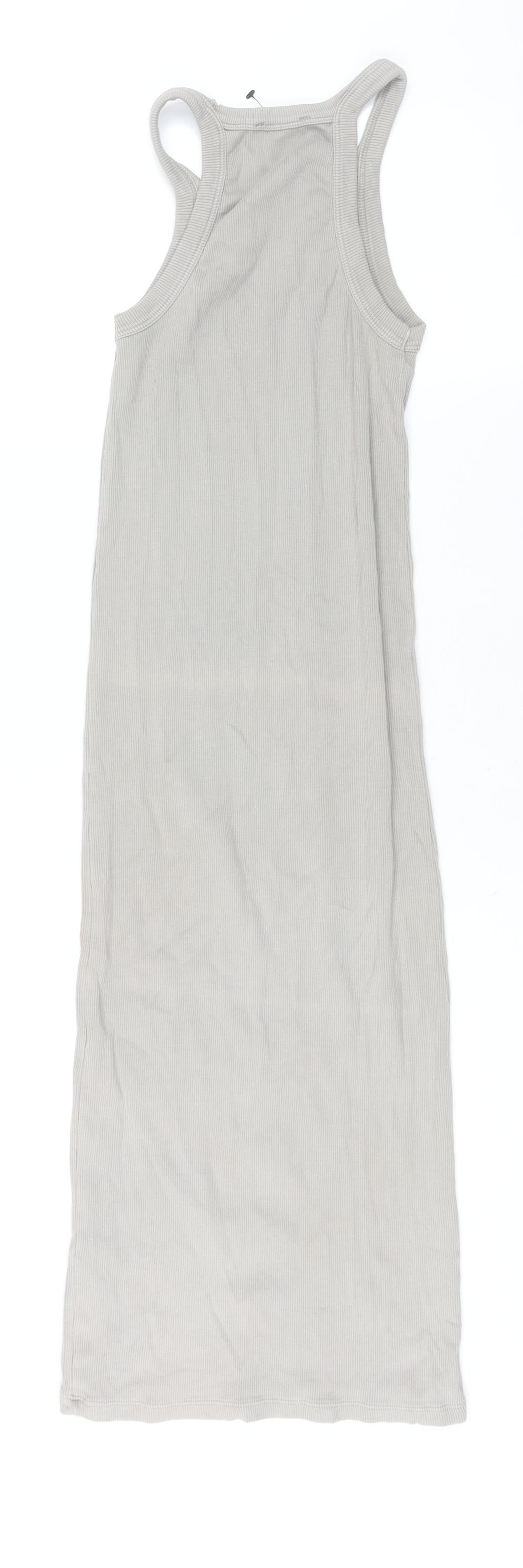 Pull&Bear Womens Grey Cotton Tank Dress Size S Round Neck Pullover - Ribbed