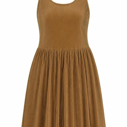 Pull&Bear Womens Brown Polyester Fit & Flare Size S Scoop Neck Pullover - Pleated