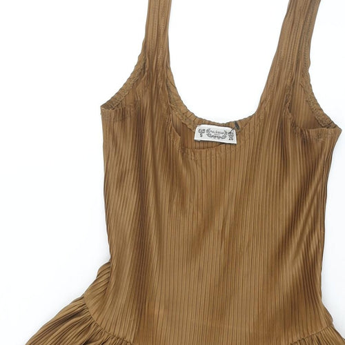 Pull&Bear Womens Brown Polyester Fit & Flare Size S Scoop Neck Pullover - Pleated