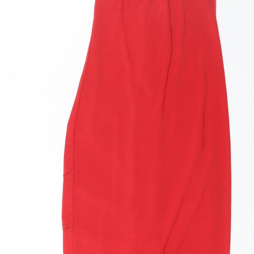 PRETTYLITTLETHING Womens Red Polyester Slip Dress Size 6 V-Neck Pullover - Drawstring Detail